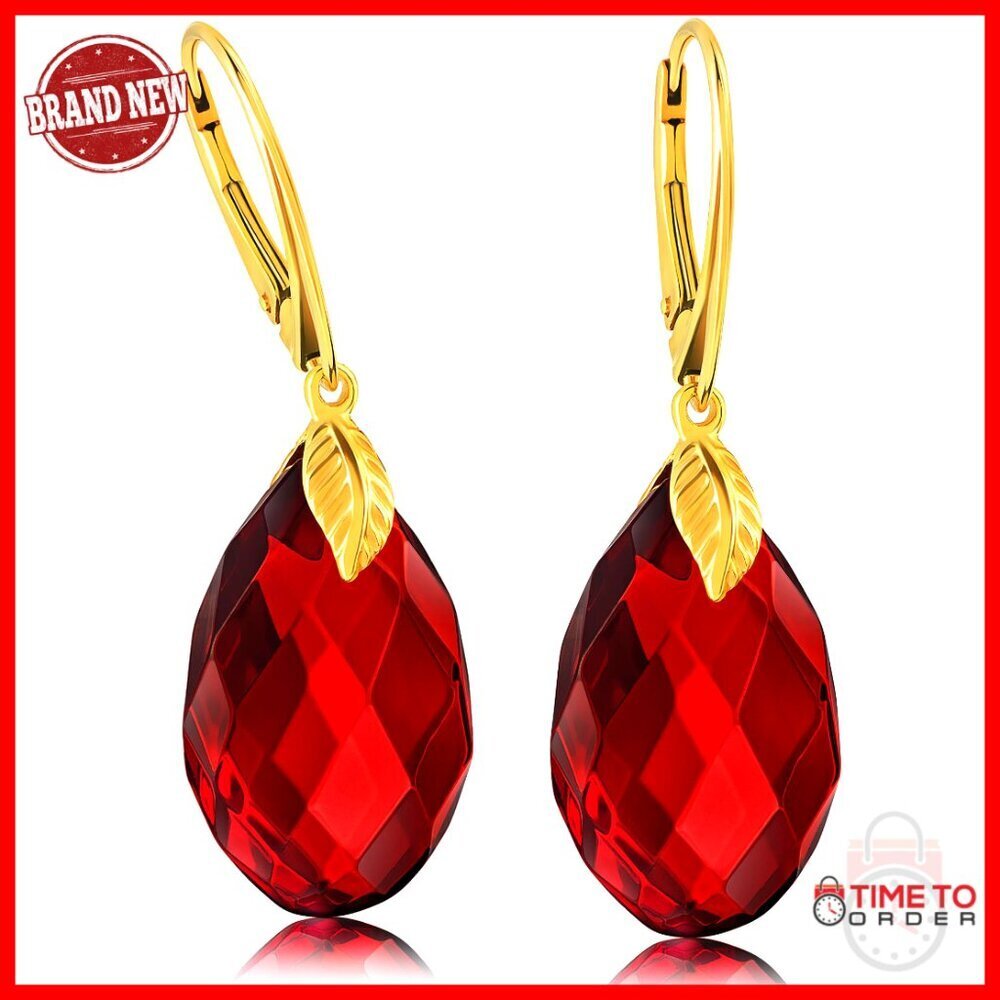 Gold-Plated Sterling Silver Leverback Drop Earrings with Baltic Amber